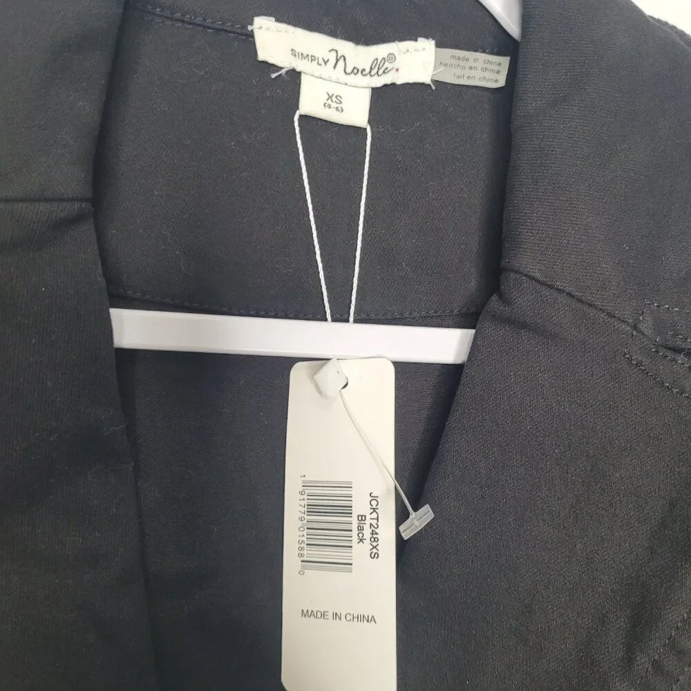 Simply Noelle black zip front pockets classic fall cotton timeless jacket xs NWT